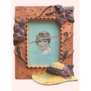 Flapper Vintage Picture Frame 3D Hat Flower Polka Dot Ribbon Orange Purple Color